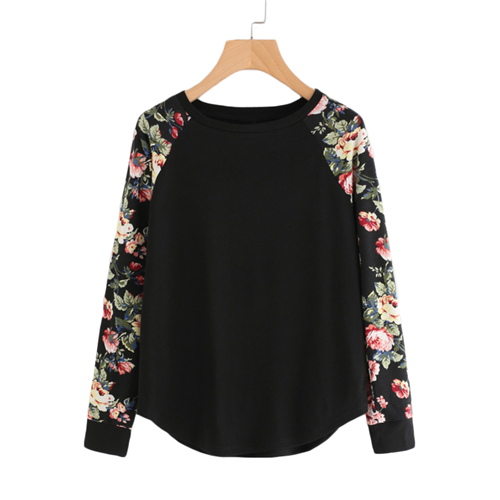 SHEIN Floral Raglan Sleeve Curved Hem 